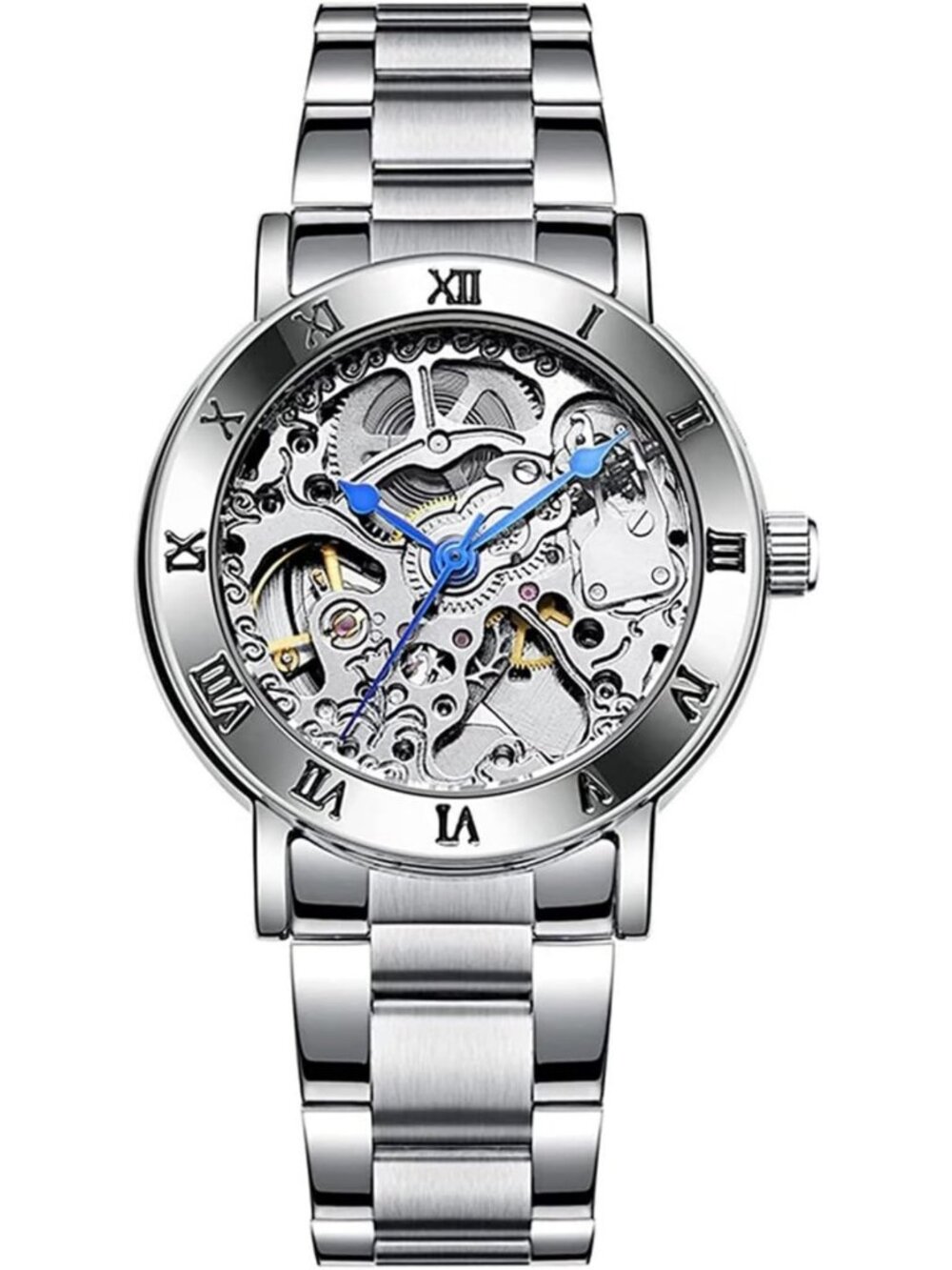 Stylish Women's Steampunk Mechanical Watch - Silver Bracelet, Skeleton Design
